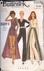 6418  butterick 1969 MINI- MAXI V-JUMPSUIT SLEEVES OR NOT, TIE SKIRT PATTERN 12
